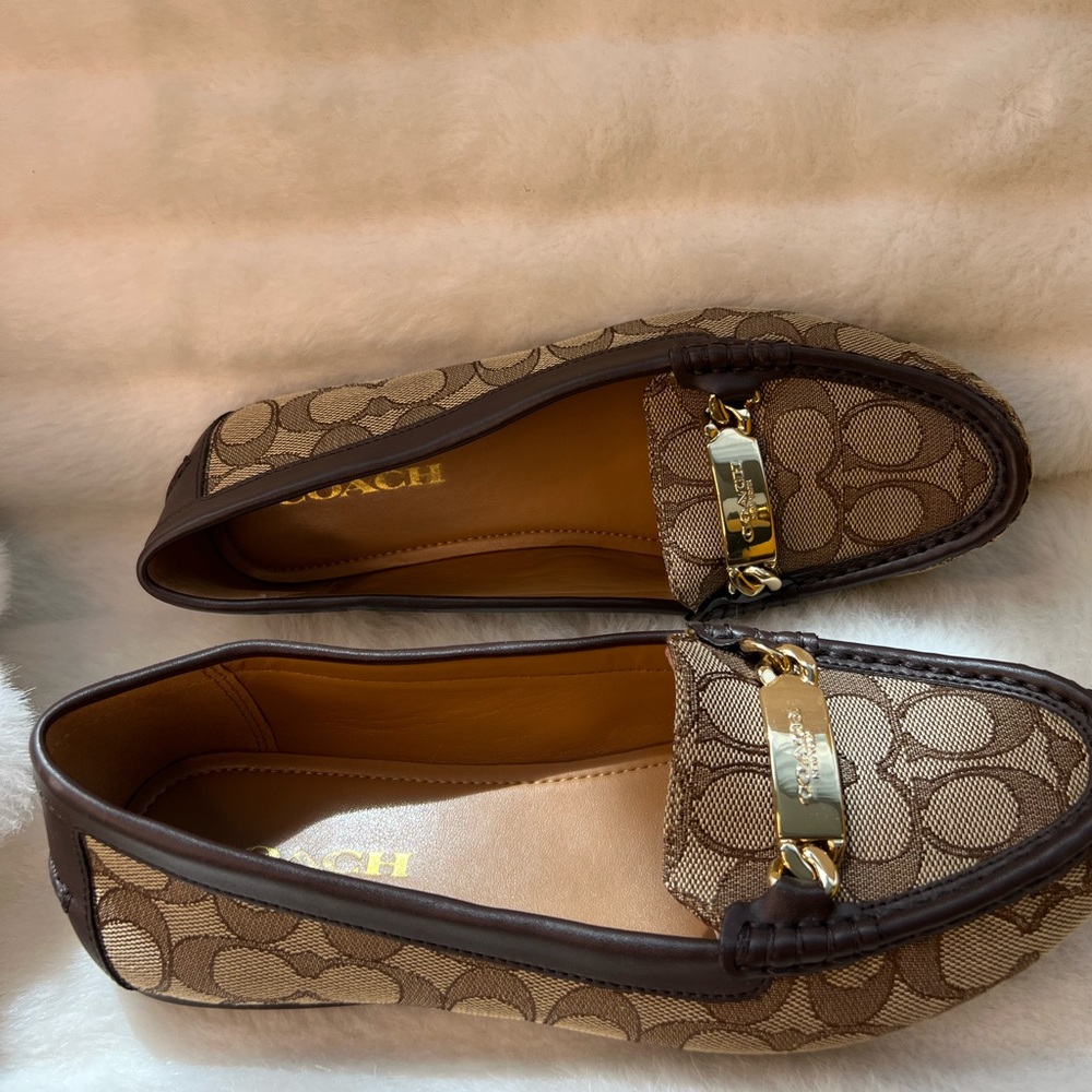 Coach Tan and Brown Loafers with Gold Detail - Picture 4 of 5